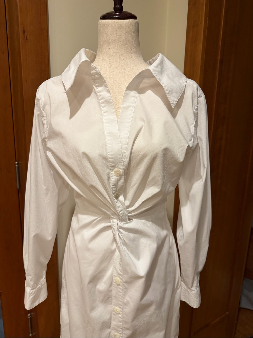 STAUD White Long-Sleeve Twist-Waist Shirt Dress - Picture 2 of 7